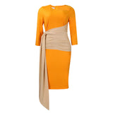 Women Dress Color Matching Diagonal Collar Package Hip Dress