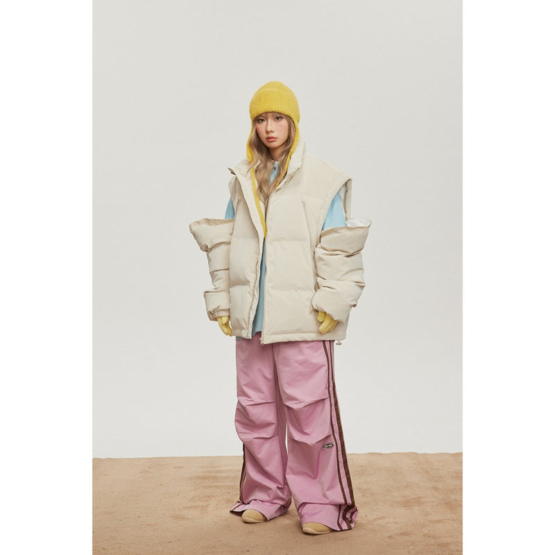 Unisex Coat Loose Thick Stand-up Collar Cotton-Padded Coat Removable Sleeves