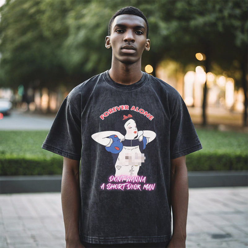 Mens Vintage T Shirt Cartoon Print Washed Short Sleeve