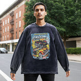 Mens Vintage Long Sleeve Shirt Printed Wash Sweater Men