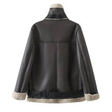 Women Cotton Coat Stand Collar Zipper Leather Coat Warm