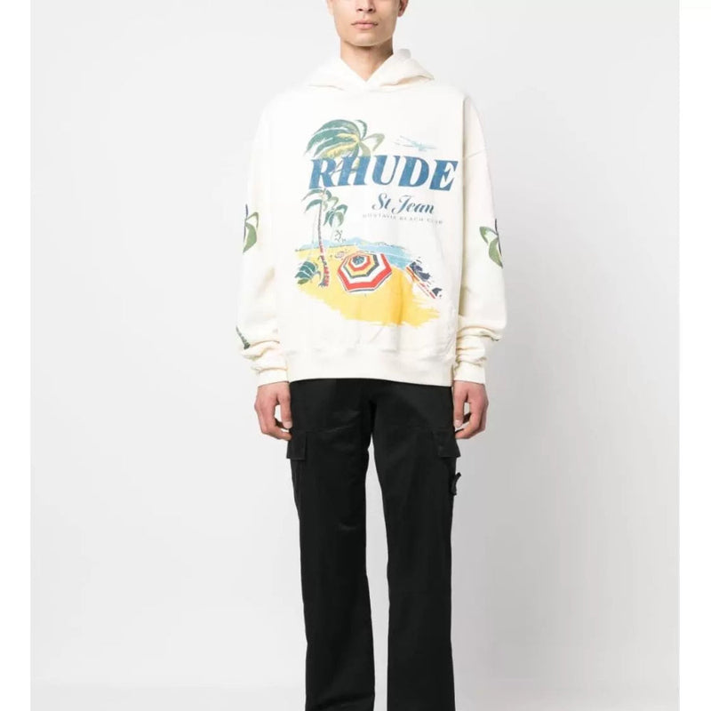 Rhude Hoodie Beach Coconut Letter Print Hooded Sweater Jacket