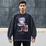 Mens Vintage Long Sleeve Shirt Washing Water Long Sleeve T-Shirt Men and Women