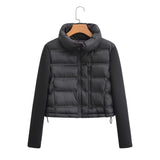 Women Cotton Coat Graceful Stand Collar Stitching Jacket