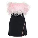 Women Dress Feather Drill Chain Formal Dress