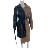 Women Trench Coat Mid-Length Temperament PU Leather Jacket