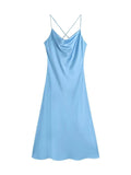 Women Dresses Elegant Sexy Sleeveless Silk Satin Dress