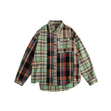 Unisex Shirt Casual Long Sleeve Distressed Stitching Plaid