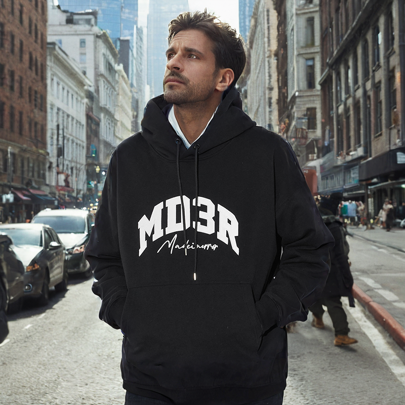 Mens Hoodie Casual Satin Patch Letter Embroidery