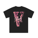 Vlone T Shirts Lightning Portrait English Large V Loose Short Sleeve T-shirt Men and Women High Street Half Sleeve