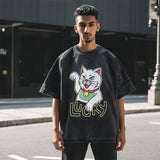 Mens Vintage T Shirt Butterfly Print Neckline Short Sleeve