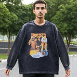 Mens Vintage Long Sleeve Shirt Washed Long Sleeve T-Shirt Men's and Women's