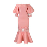 Women Dress Puff Sleeve Lace Stitching Dress