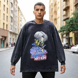 Mens Vintage Long Sleeve Shirt Vintage Wash Long Sleeve T-Shirt