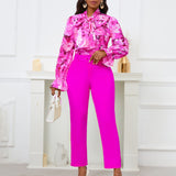Women Jumpsuit Fashion Printed Lace up Long Sleeve Top