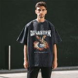 Mens Vintage T Shirt Wash Print Loose