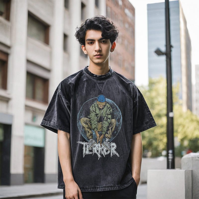 Mens Vintage T Shirt Washed Short Sleeve T-Shirt Men's Summer