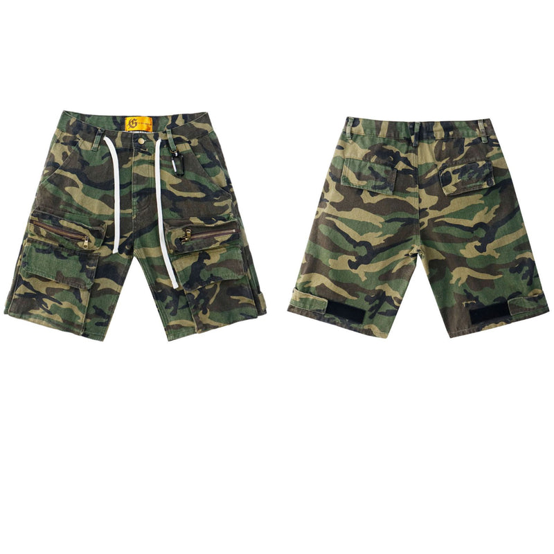 Godspeed Shorts Summer GOD Camo Overalls Denim Shorts