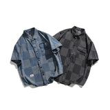 Unisex Shirt Vintage Plaid Denim Shirt Loose Casual