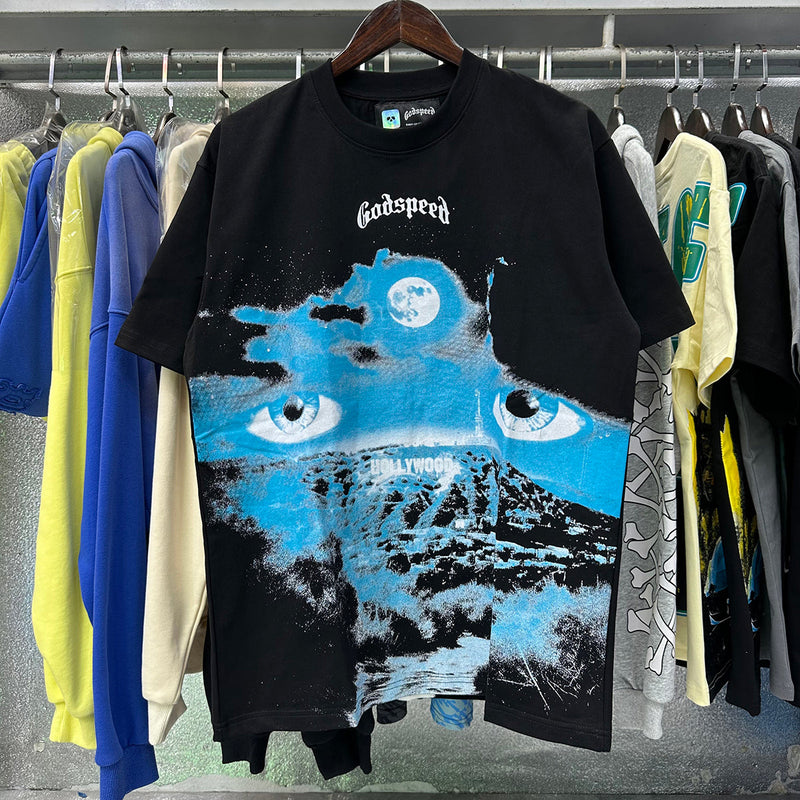 Godspeed t Shirts Hollywood Night Print Cotton Casual Short Sleeve Men and Women