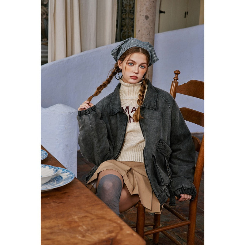 Unisex Coat Quilted Denim Coat Winter