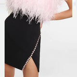 Women Dress Feather Drill Chain Formal Dress