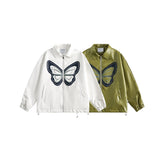 Unisex Pu Jacket Butterfly Embroidery PU Leather Jacket