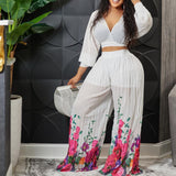 Women Jumpsuit Chiffon Top Wide Leg Pants