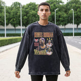 Mens Vintage Long Sleeve Shirt Washed Long Sleeve T-Shirt Men's and Women's
