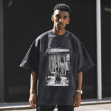 Mens Vintage T Shirt Butterfly Print Neckline Short Sleeve