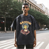 Mens Vintage T Shirt Printed Washing Water Short Sleeve T-Shirt