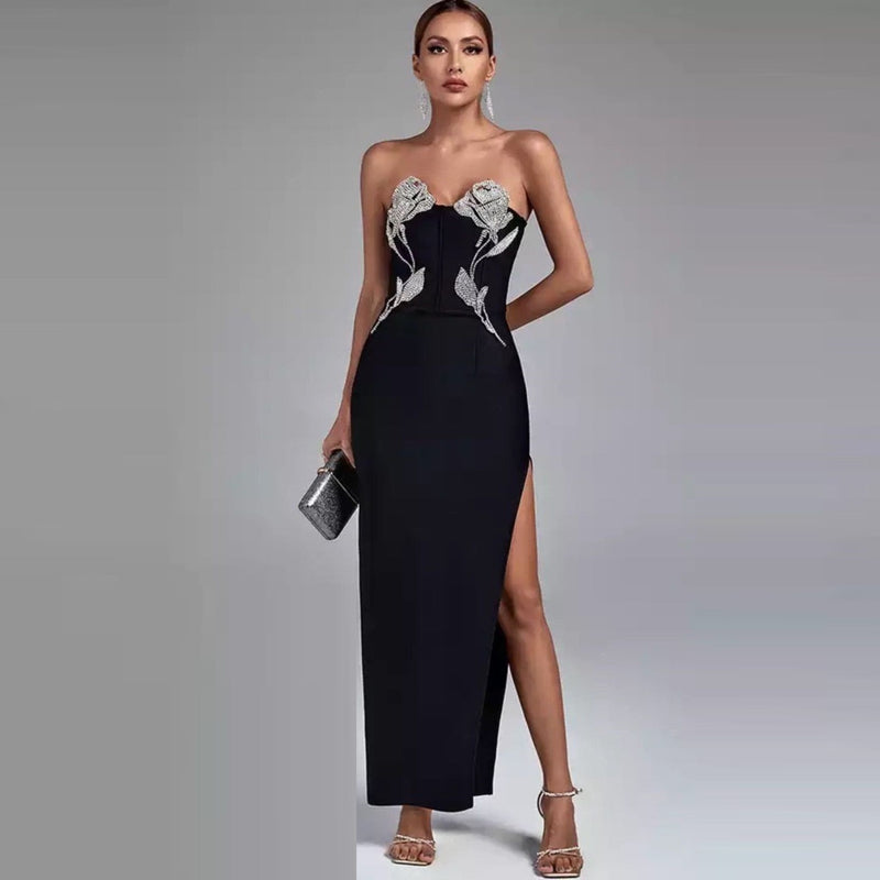 Women Dress Slighly Luxury Diamond Rose Decoration Party Dress