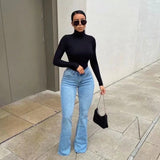 Women Jeans Stretch Slim Fit Burrs Bell-Bottom Pants