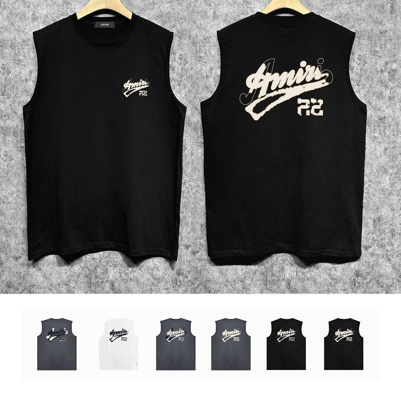 Amiri tank top with cracked letter and number print
