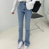 Women Jeans Stretch Split Straight Retro Slimming