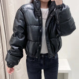 Women Cotton Coat Imitation Leather Cotton Thick Warm Jacket