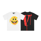 Vlone T Shirts Broken Smiley Face Big V Printed Short Sleeve T-shirt Men and Women Couple High Street Half Sleeve