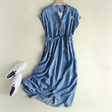 Women Dresses Vintage Shirt Denim Dress