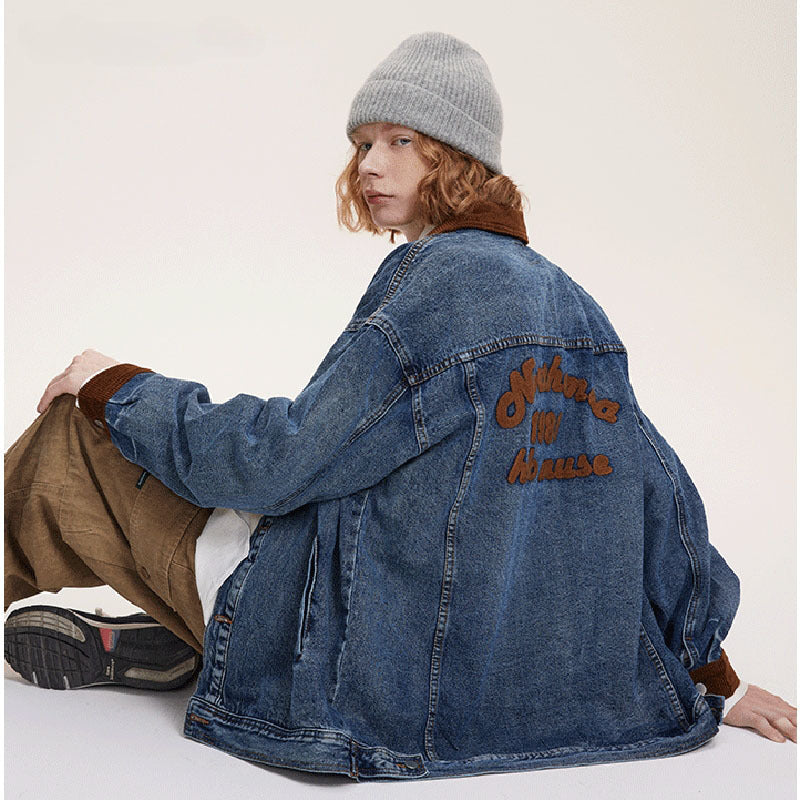 Women Jackets Corduroy Color Contrast Patchwork Denim Jacket Vintage