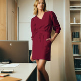 Modest Office Dresses Women's Solid Color Long Sleeve Dress