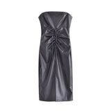 Women Dresses PU Leather Sexy Slit Dress