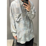 Unisex Shirts Floral Print Oversized Satin Shirt