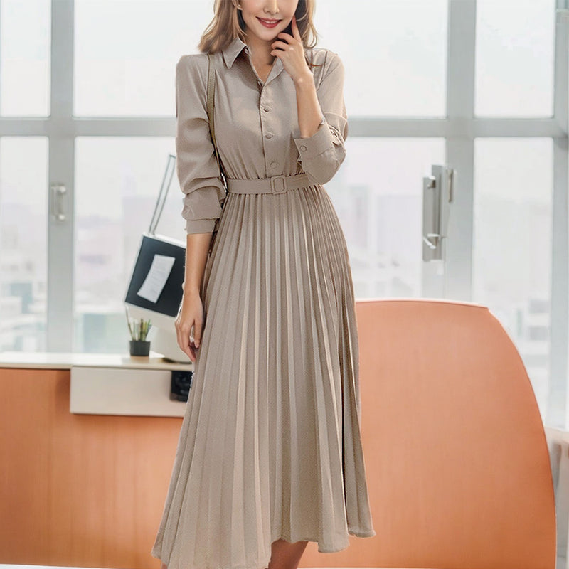 Modest Office Dresses Collar Shirt Dress Waist