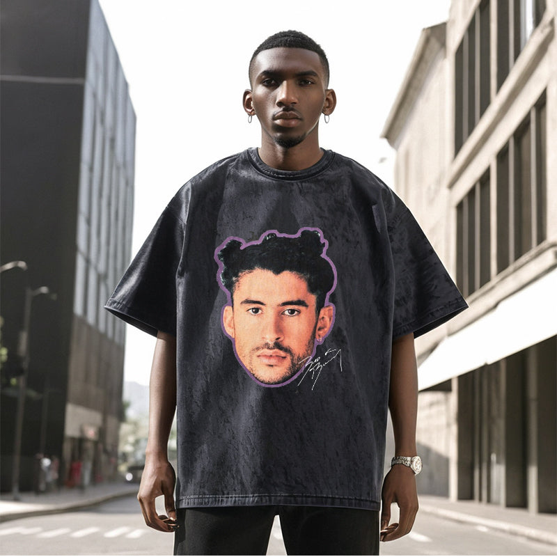 Mens Vintage T Shirt Printed Washing Water Short Sleeve T-Shirt