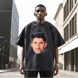 Mens Vintage T Shirt Printed Washing Water Short Sleeve T-Shirt