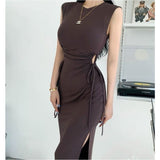 Women Dresses Sexy Drawstring Dress Hollow Slim Fit