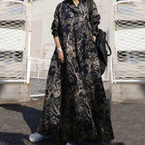 Betty Draper Valentine's Day Dress Autumn Printed Cotton Linen Retro Loose Long Sleeve Dress