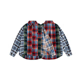Unisex Shirt Handsome Spliced Plaid Blouse