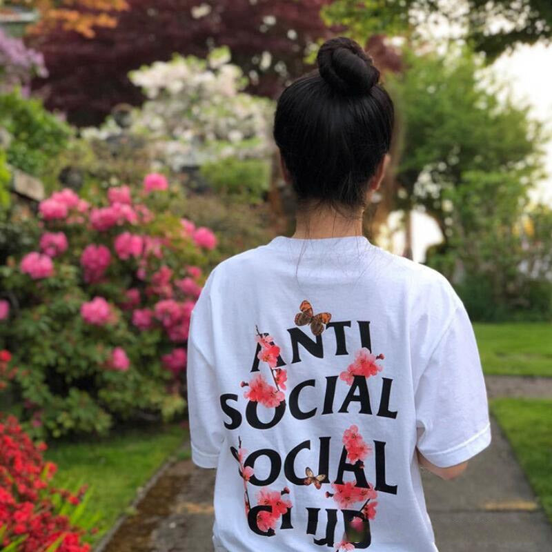Anti Social Club T Shirt Short Sleeve Floral T-shirt Top Cotton