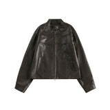 Unisex Pu Jacket Retro Biker's Wind Leather Coat
